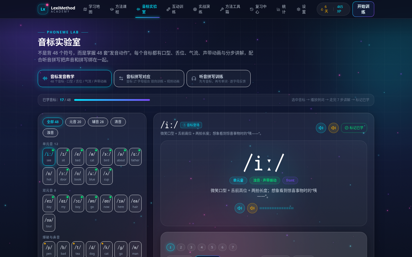音标实验室：48 个音标的发音教学与口型动画
